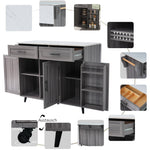 Dining Cart Sideboard Extendable White Marble Top Storage Wheels - Khaki Gray Wood Grain