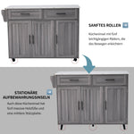 Dining Cart Sideboard Extendable White Marble Top Storage Wheels - Khaki Gray Wood Grain