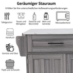 Dining Cart Sideboard Extendable White Marble Top Storage Wheels - Khaki Gray Wood Grain