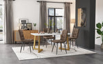 Dining Set 5-Piece Rectangular Modern Kitchen Table 4 Chairs Brown Velvet Gold Legs