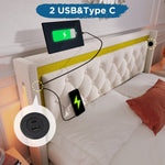 Upholstered Bed with LED, Storage, USB-C Headboard, 140x200 Cotton