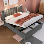 Upholstered Bed Double 140x200, Reading Light, Charging, Storage, Velvet Gray