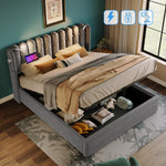 Upholstered Bed, Double with Reading Light, Charging, Storage, 160x200 Velvet Gray