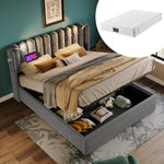 Upholstered Bed Double 140x200, Reading Light, Charging, Storage, Velvet Gray