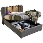 Upholstered Bed Single with Reading Light, Charging, Storage, Slatted Frame, Velvet Gray