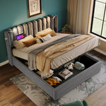 Upholstered Bed, Double with Reading Light, Charging, Storage, 160x200, Gray Velvet