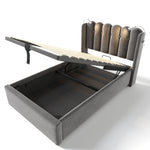 Upholstered Bed Single with Reading Light, Charging, Storage, Slatted Frame, Velvet Gray