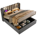 Upholstered Bed, Double with Reading Light, Charging, Storage, 160x200 Velvet Gray