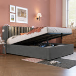 Upholstered Bed, Double with Reading Light, Charging, Storage, 160x200 Velvet Gray