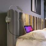 Upholstered Bed, Single with Reading Light, Charging & Storage Headboard, Velvet Gray