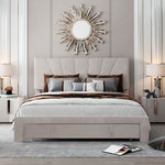 Upholstered Bed 140x200cm Slatted Base Headboard Large Drawer Flannel Beige