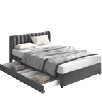 Upholstered Bed 160x200cm Headboard Slatted Base 2 Drawers - Velvet Grey