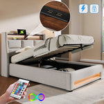 Upholstered Bed 90x200cm, LED Single with USB, Linen