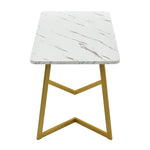117x68cm Dining Table Rectangular Modern Marble Pattern Metal Frame White Gold/White
