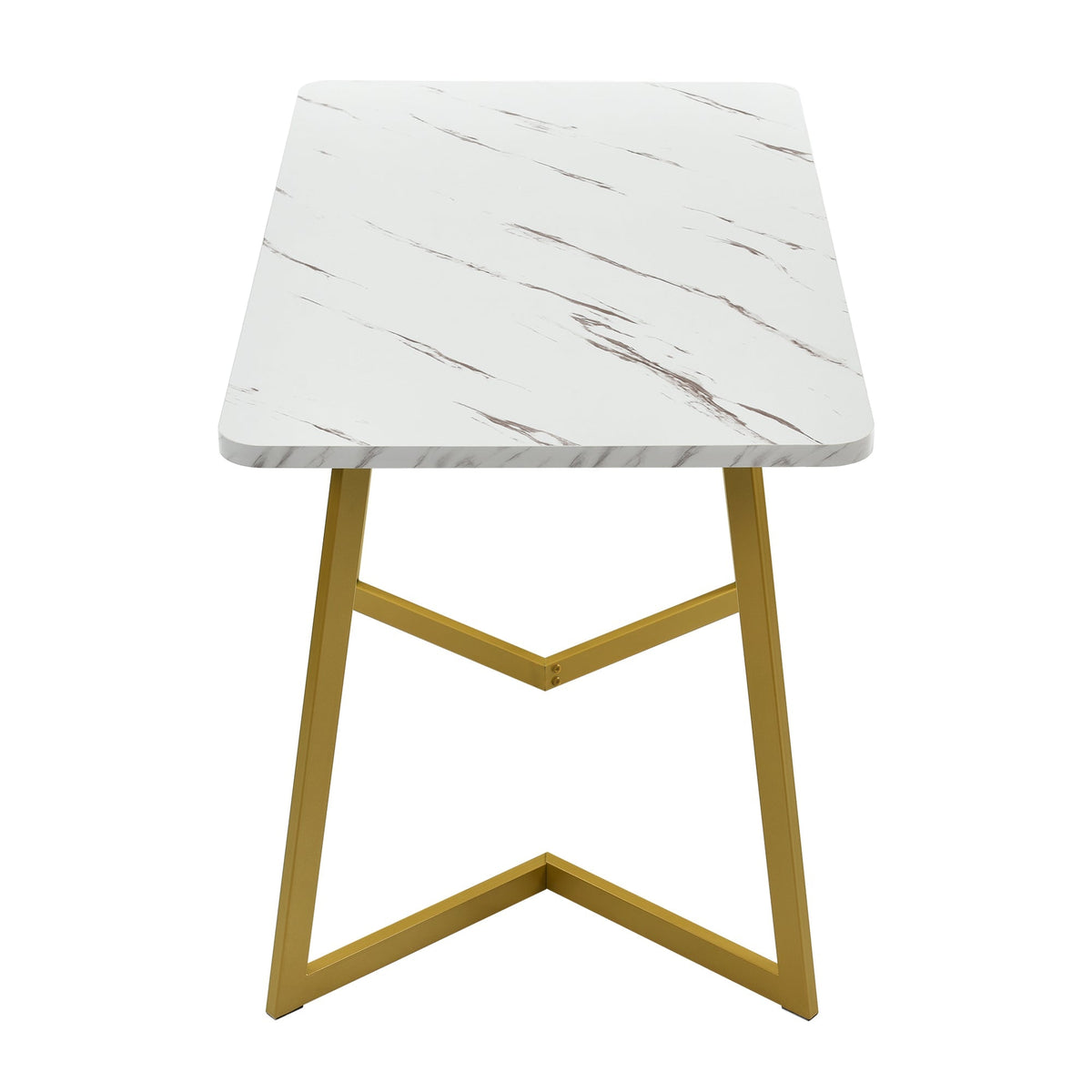 117x68cm Dining Table Rectangular Modern Marble Pattern Metal Frame White Gold/White