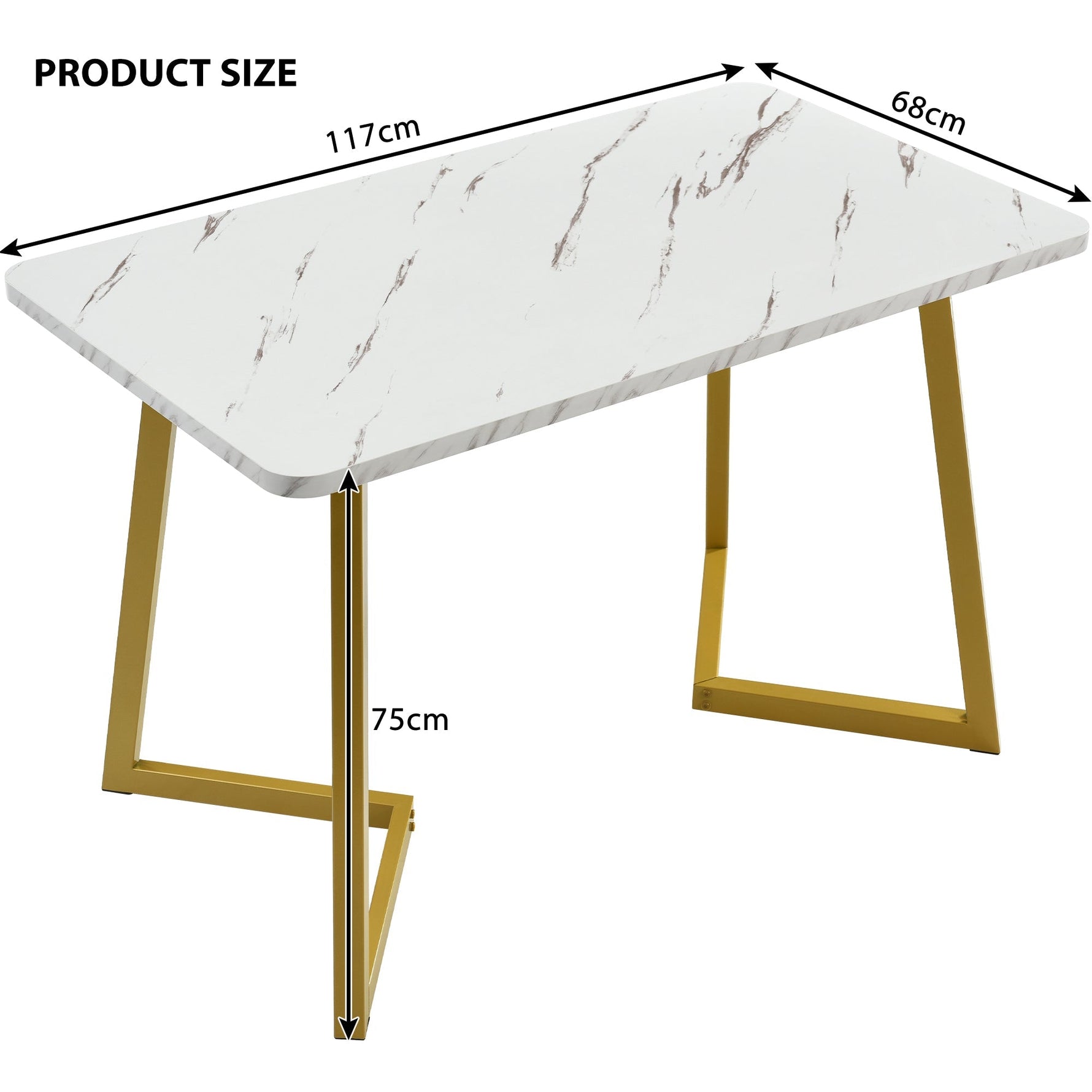 5-Piece Dining Set 117cm Rectangular Table 4 Dark Grey Linen Chairs Gold Legs