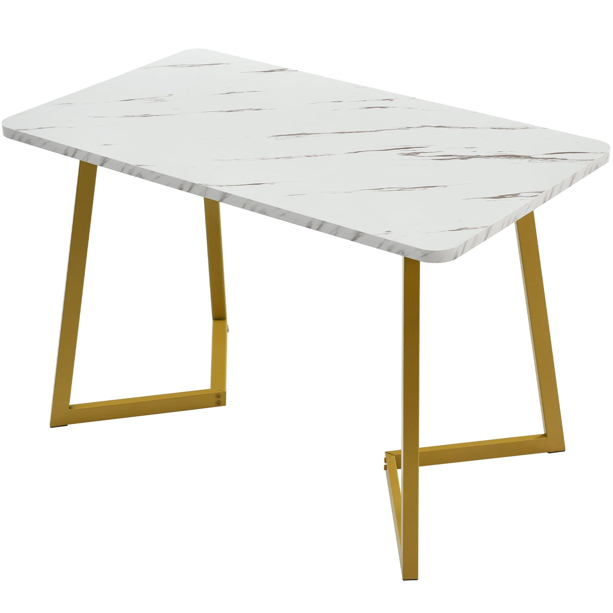 117x68cm Dining Table Rectangular Modern Marble Pattern Metal Frame White Gold/White