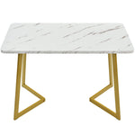 117x68cm Dining Table Rectangular Modern Marble Pattern Metal Frame White Gold/White