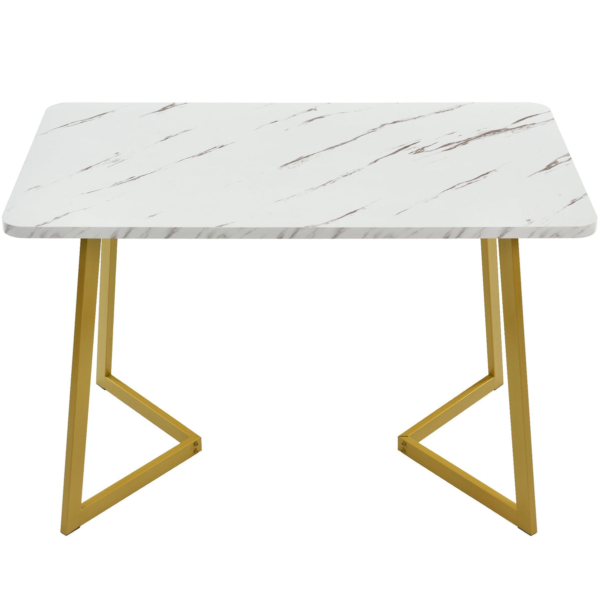 117x68cm Dining Table Rectangular Modern Marble Pattern Metal Frame White Gold/White