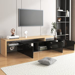 TV Cabinet, Modern Design with Storage, Glass Shelves, High-Gloss Black Wood