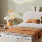 Rabbit Headboard Upholstered Bed, Wooden Slats Single, Velvet Beige
