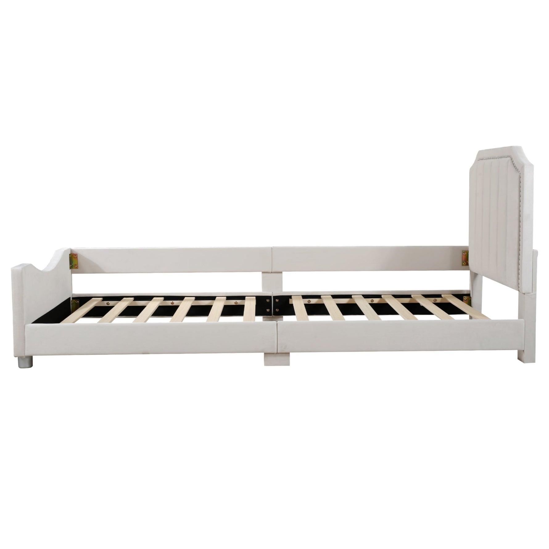 Children's Bed Upholstered Sofa Bed 90*200cm, Flannel, Beige