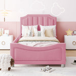 Children's Bed Upholstered Sofa Bed 90*200cm, Flannel, Pink