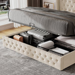 Upholstered Bed 160x200cm Hydraulic Storage Studs Ear Shape - Velvet Beige