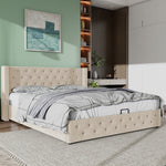 Upholstered Bed 160x200cm Hydraulic Storage Studs Ear Shape - Velvet Beige