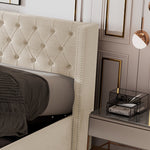 Upholstered Bed 160x200cm Hydraulic Storage Studs Ear Shape - Velvet Beige