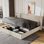 Upholstered Bed 160x200cm Hydraulic Storage Studs Ear Shape - Velvet Beige