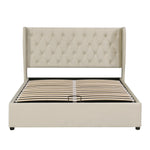 Upholstered Bed Double 140x200 Hydraulic Storage Ear-Shaped Headboard Velvet Beige