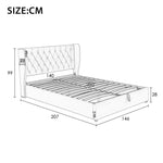 Upholstered Bed Double 140x200 Hydraulic Storage Ear-Shaped Headboard Velvet Beige