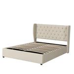 Upholstered Double Bed 140x190cm Hydraulic Storage Ear Shape - Velvet Beige