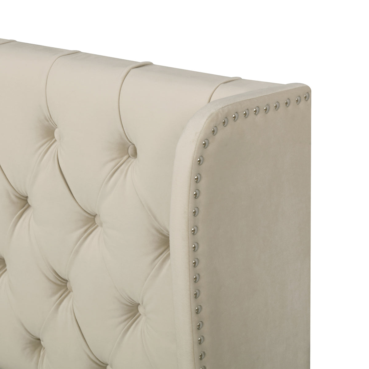 Upholstered Double Bed 160x200 with Storage, Beige Velvet