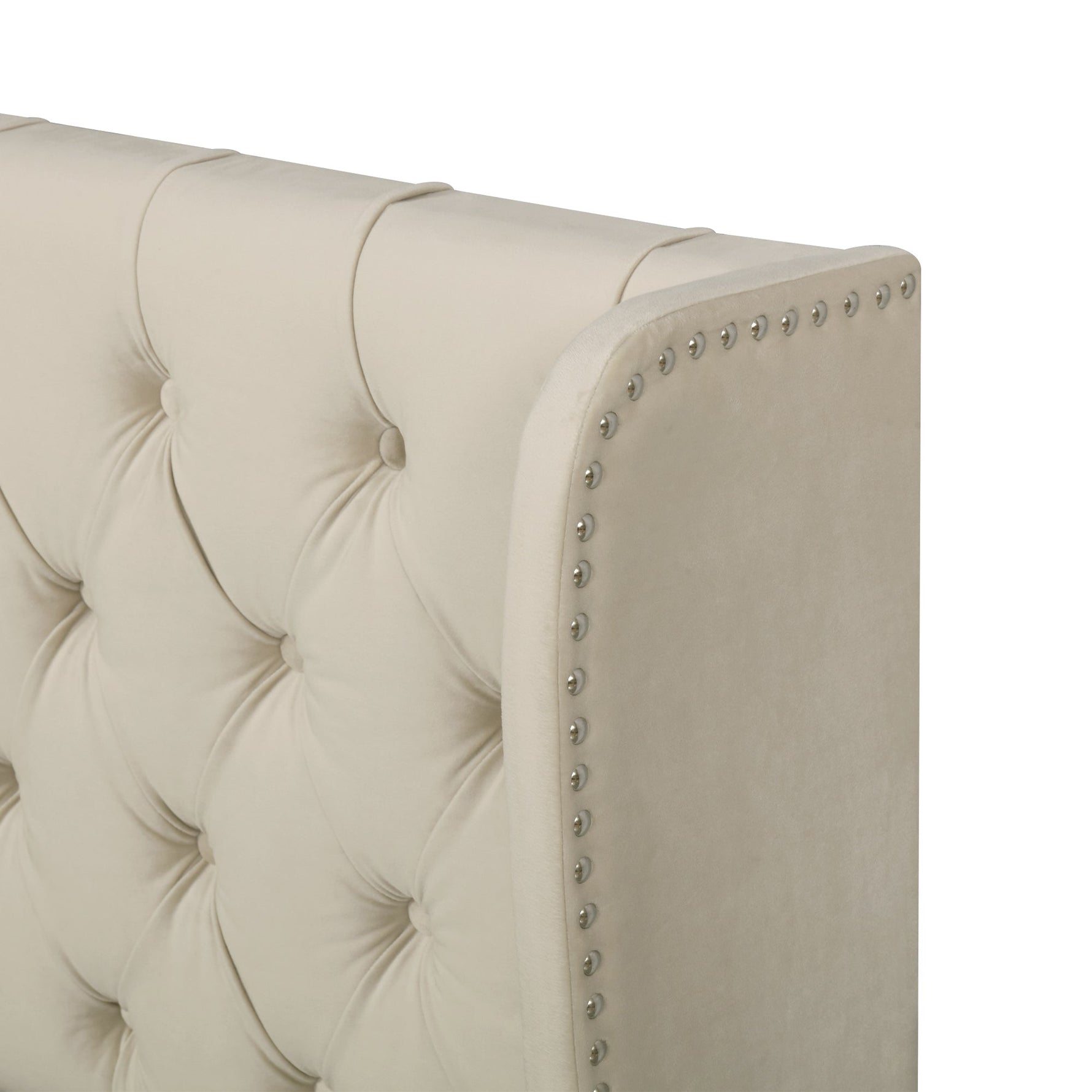 Upholstered Bed Double 140x200 Hydraulic Storage Ear-Shaped Headboard Velvet Beige