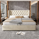 Upholstered Bed 180x200cm Hydraulic Storage, Beige Velvet