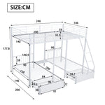 Triple Bunk Bed, Drawers, Convertible to Double & Two Single Beds, Metal Frame, White