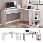 Corner Desk 140cm L-shaped with 2 Shelves, White