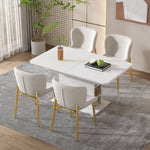 Extendable Dining Table with Storage and Iron Frame, Space-Saving Rectangular Design, White
