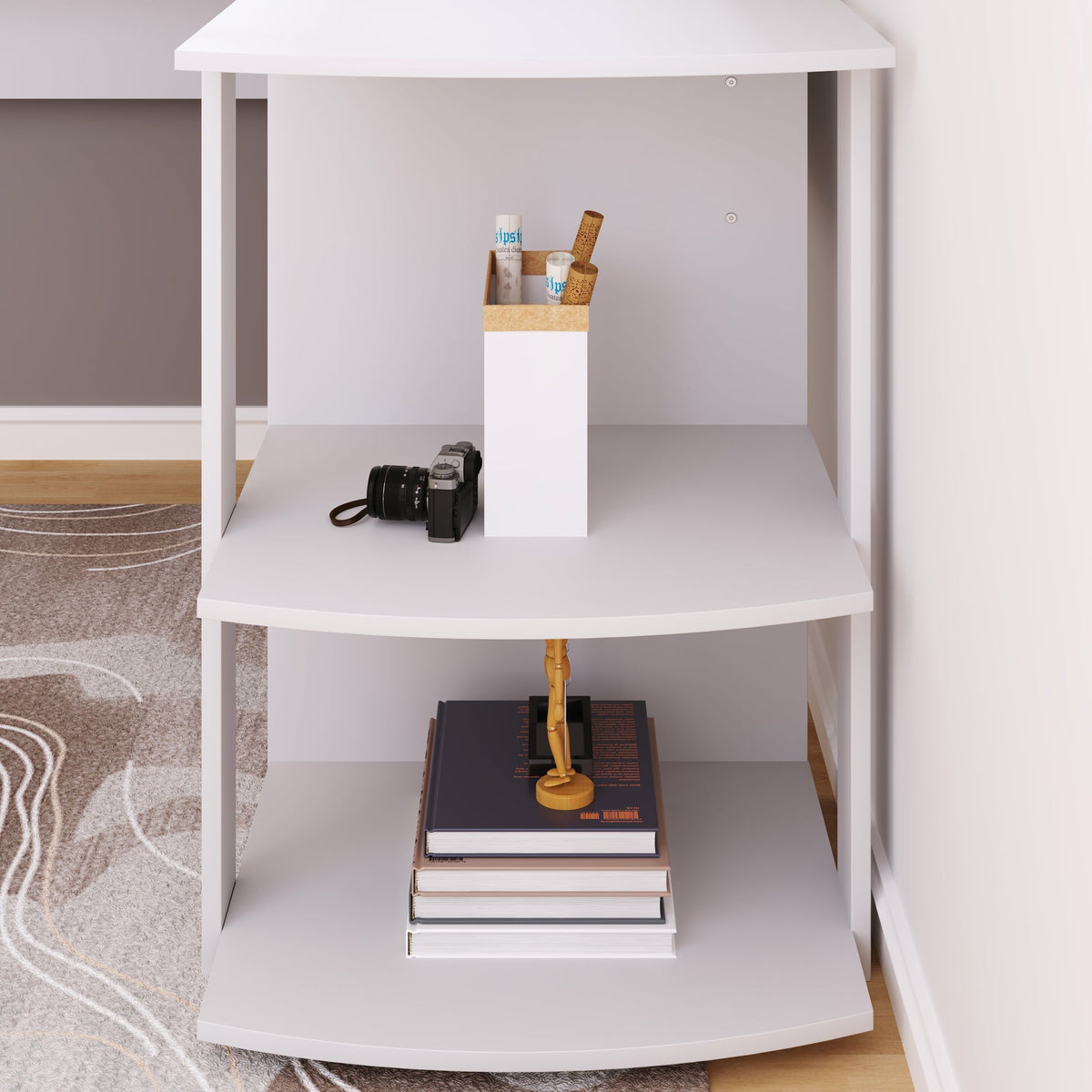 Corner Desk 140cm L-shaped with 2 Shelves, White