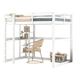 Loft Bed 140x200cm Storage Desk 4 Compartments - White Pine