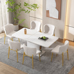 Extendable Dining Table with Storage and Iron Frame, Space-Saving Rectangular Design, White