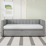 Upholstered Bed, Pull-Out Sofa Bed 90/180*200 cm with Slatted Frames, Skin-Friendly Velvet Fabric, Gray