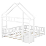 Children's House Bed 140x200cm with Railing & Bedside Tables - White