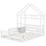 Children's House Bed 140x200cm with Railing & Bedside Tables - White
