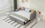 Upholstered Bed, Pull-Out Sofa Bed 90/180*200 cm with Slatted Frames, Skin-Friendly Velvet Fabric, Gray