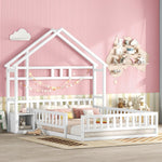 Children's House Bed 140x200cm with Railing & Bedside Tables - White