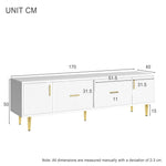 TV Stand 170cm for 70-inch TVs with 2 Doors 2 Drawers Gold Handles White