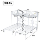 Triple Bed, Bunk Bed with Ladder, Safety Rail & Table, Iron White